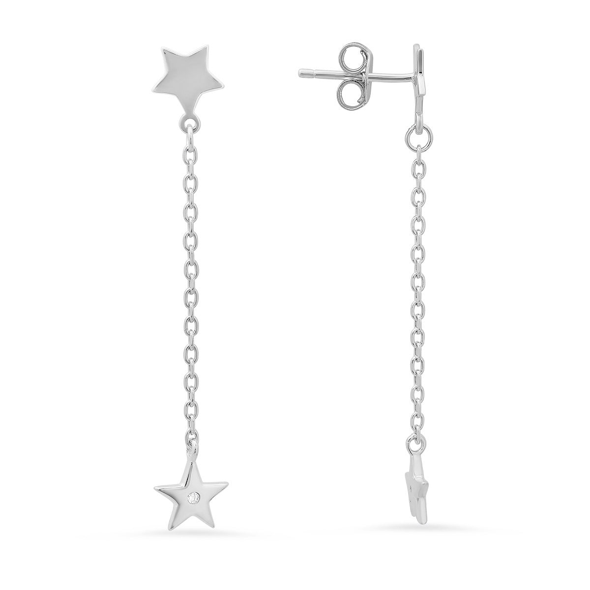Sterling Silver Petite Dangling Stars CZ Earrings