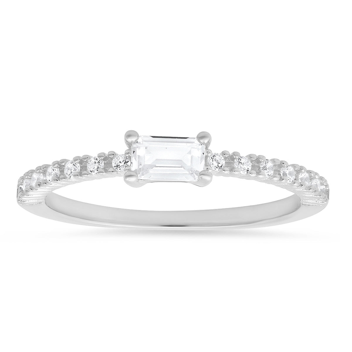 Sterling Silver East/West Baguette-cut CZ Ring