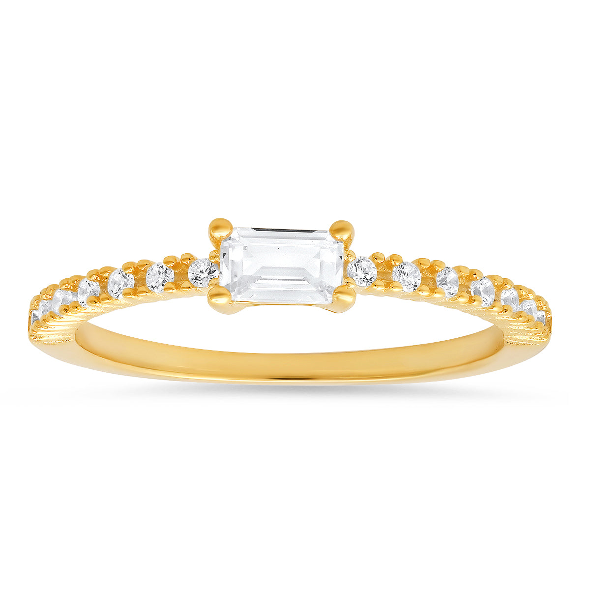 Sterling Silver East/West Baguette-cut CZ Ring