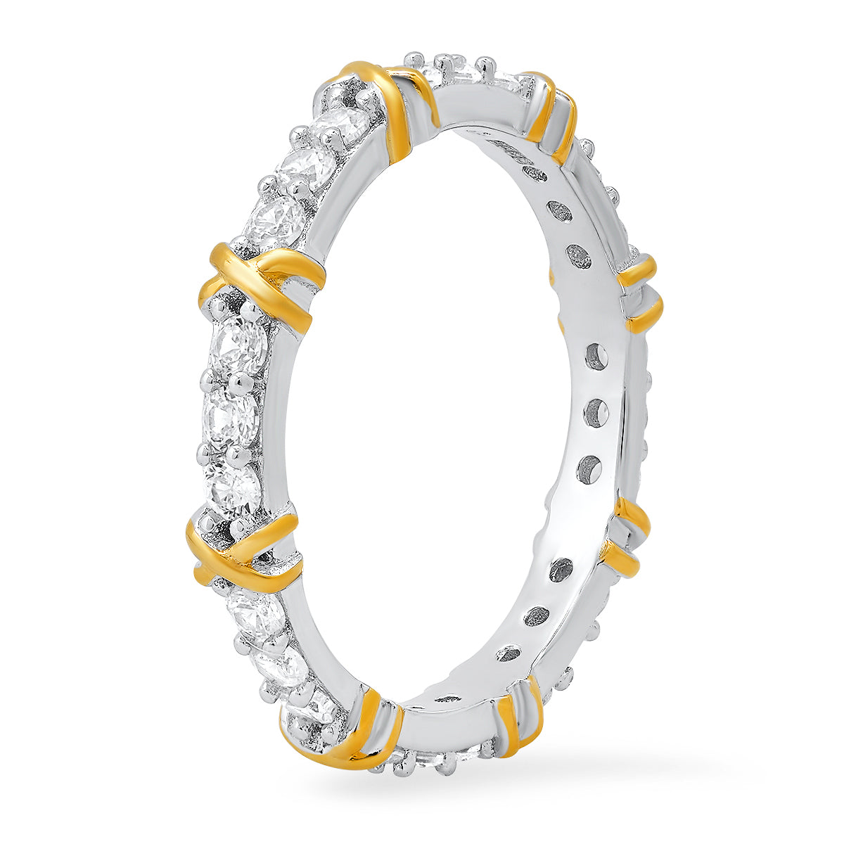 Sterling Silver Round-cut CZ "X" Stackable Eternity Band Ring