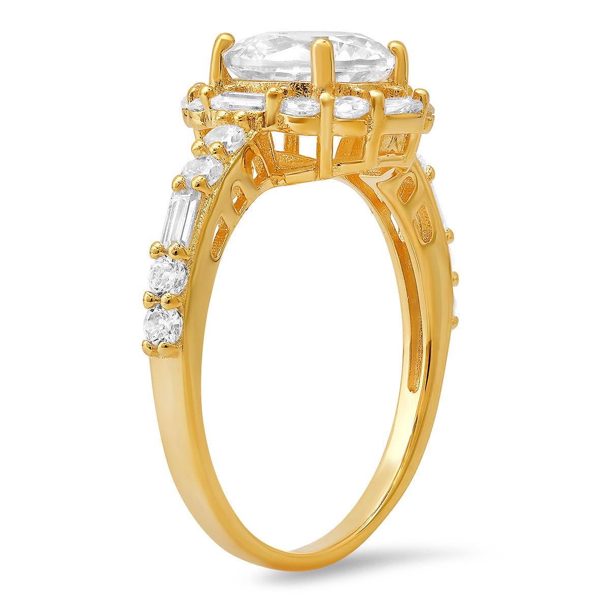 Sterling Silver Round and Baguette-cut Halo CZ Ring