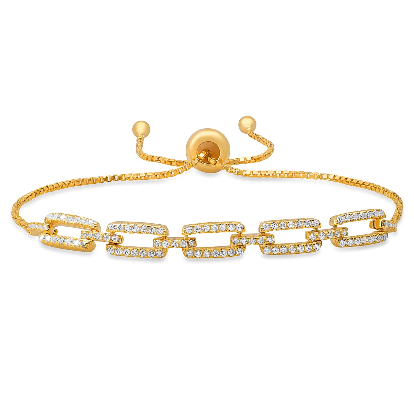 Sterling Silver CZ Paperclip Adjustable Bracelet