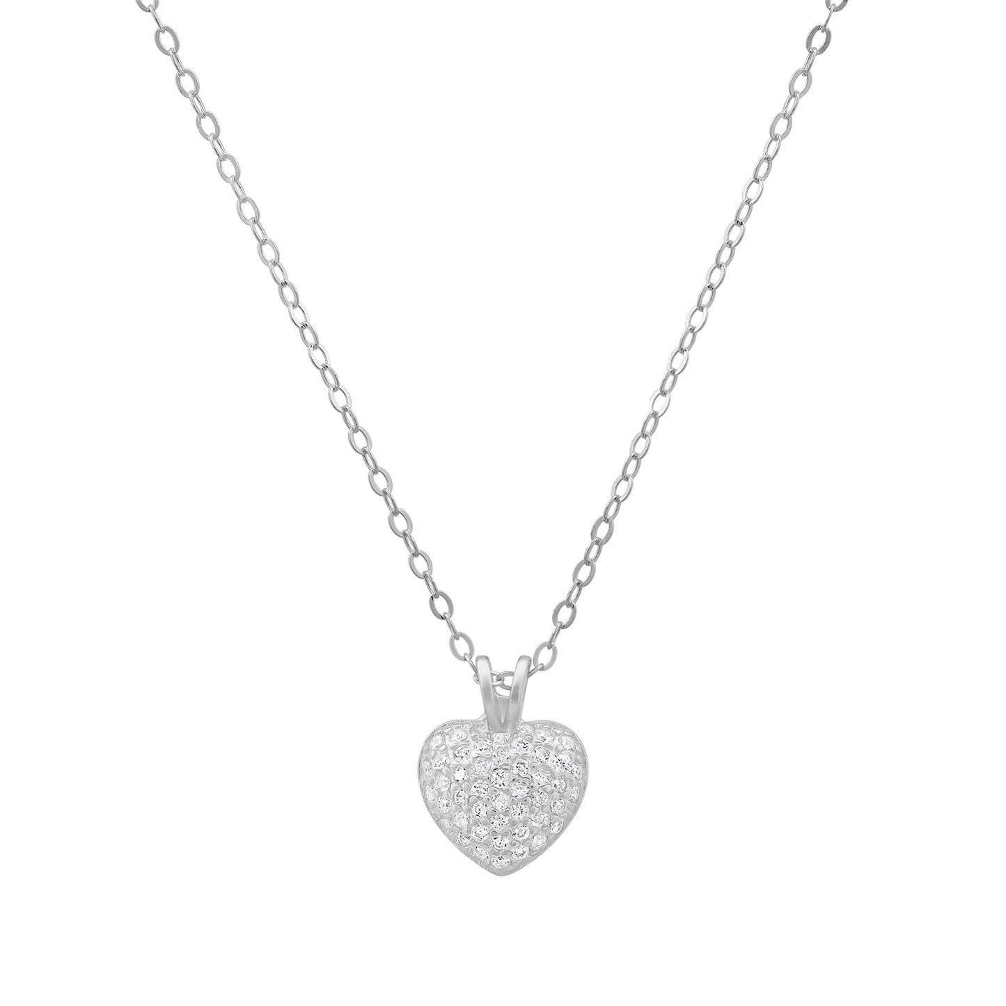 Sterling Silver Tiny Puffed CZ Heart Pendant Necklace