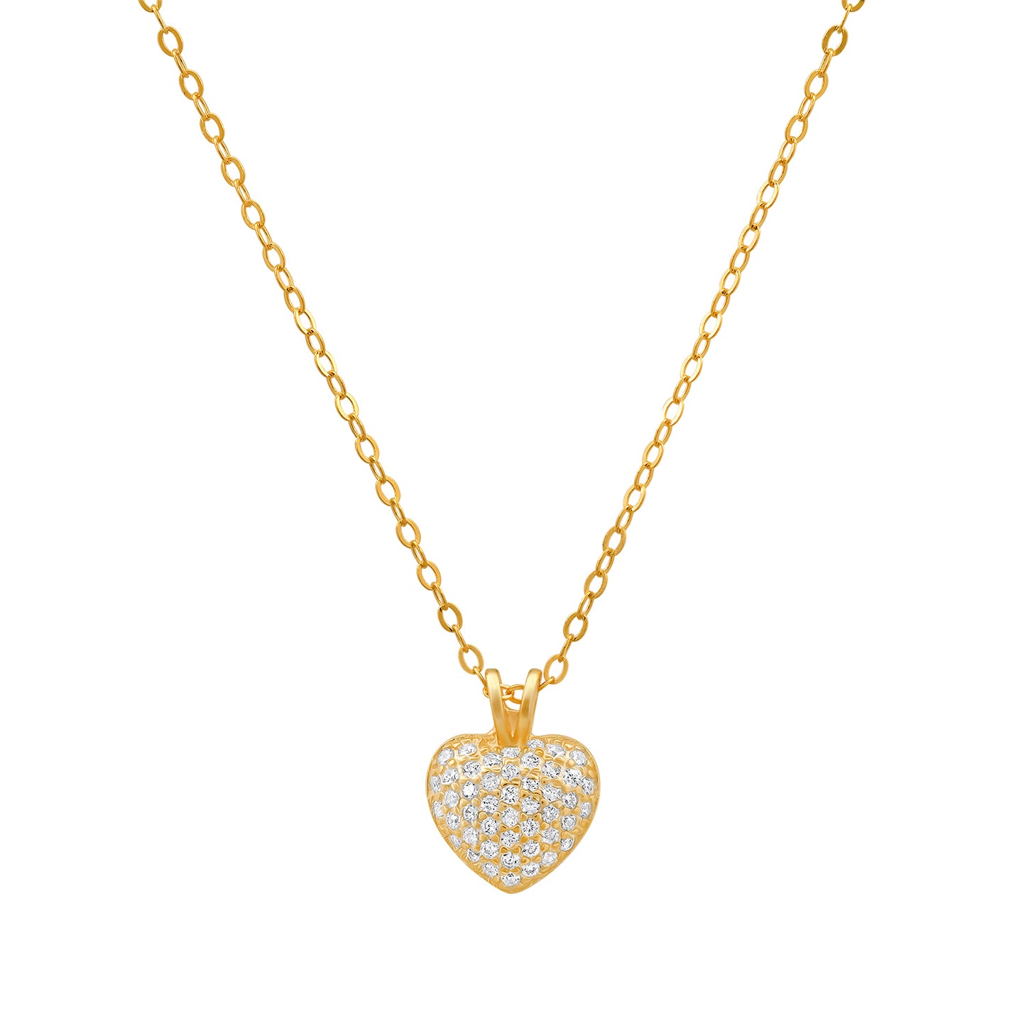 Sterling Silver Tiny Puffed CZ Heart Pendant Necklace