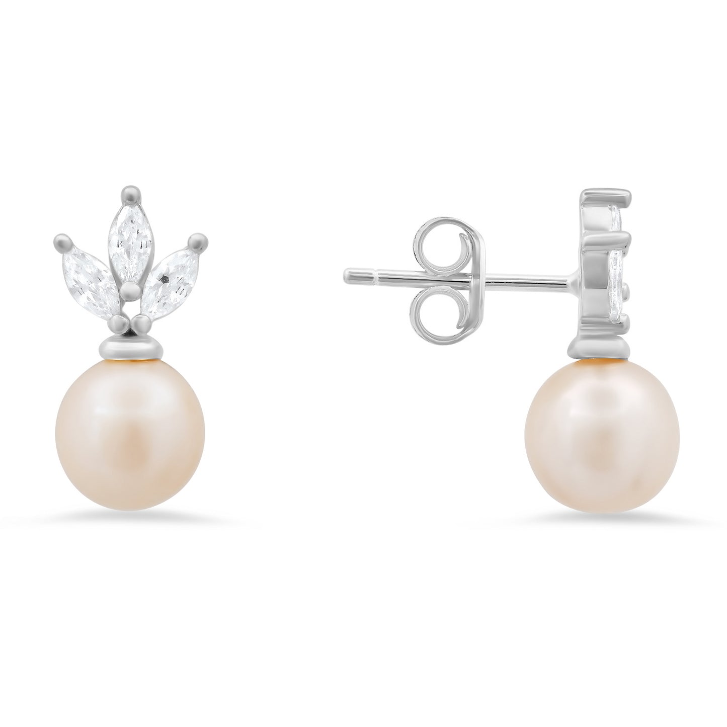 Sterling Silver CZ & Pearl Drop Stud Earrings