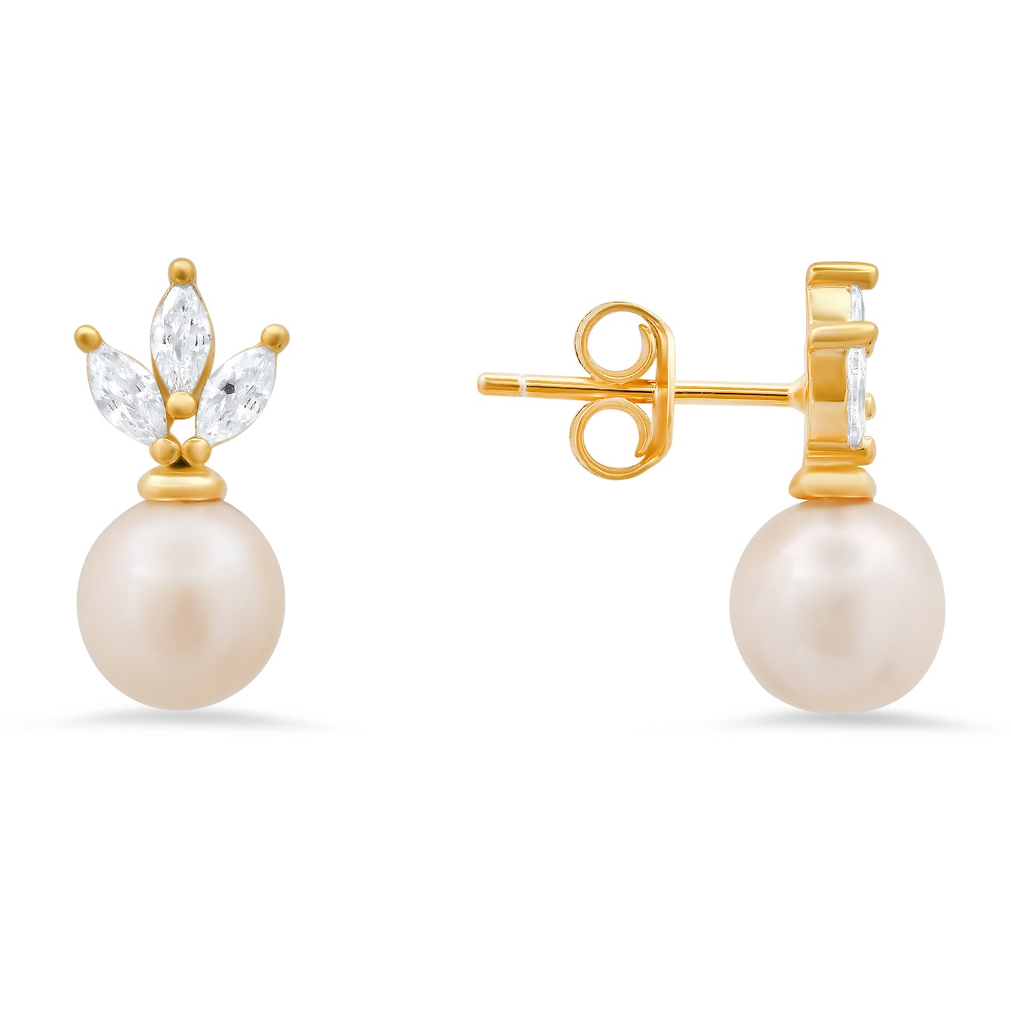 Sterling Silver CZ & Pearl Drop Stud Earrings
