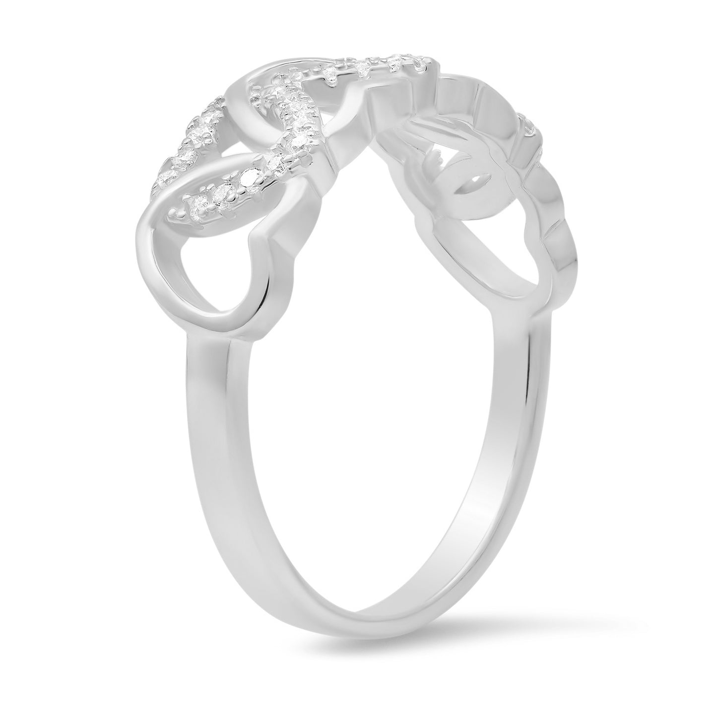 Sterling Silver Interlocking Hearts CZ Ring