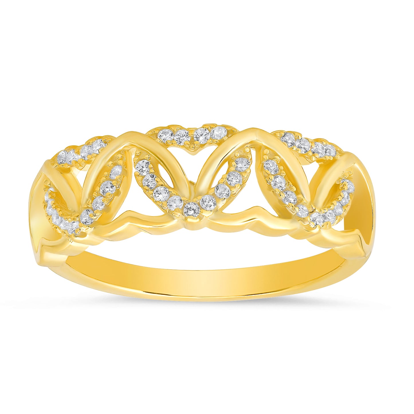 Sterling Silver Interlocking Hearts CZ Ring