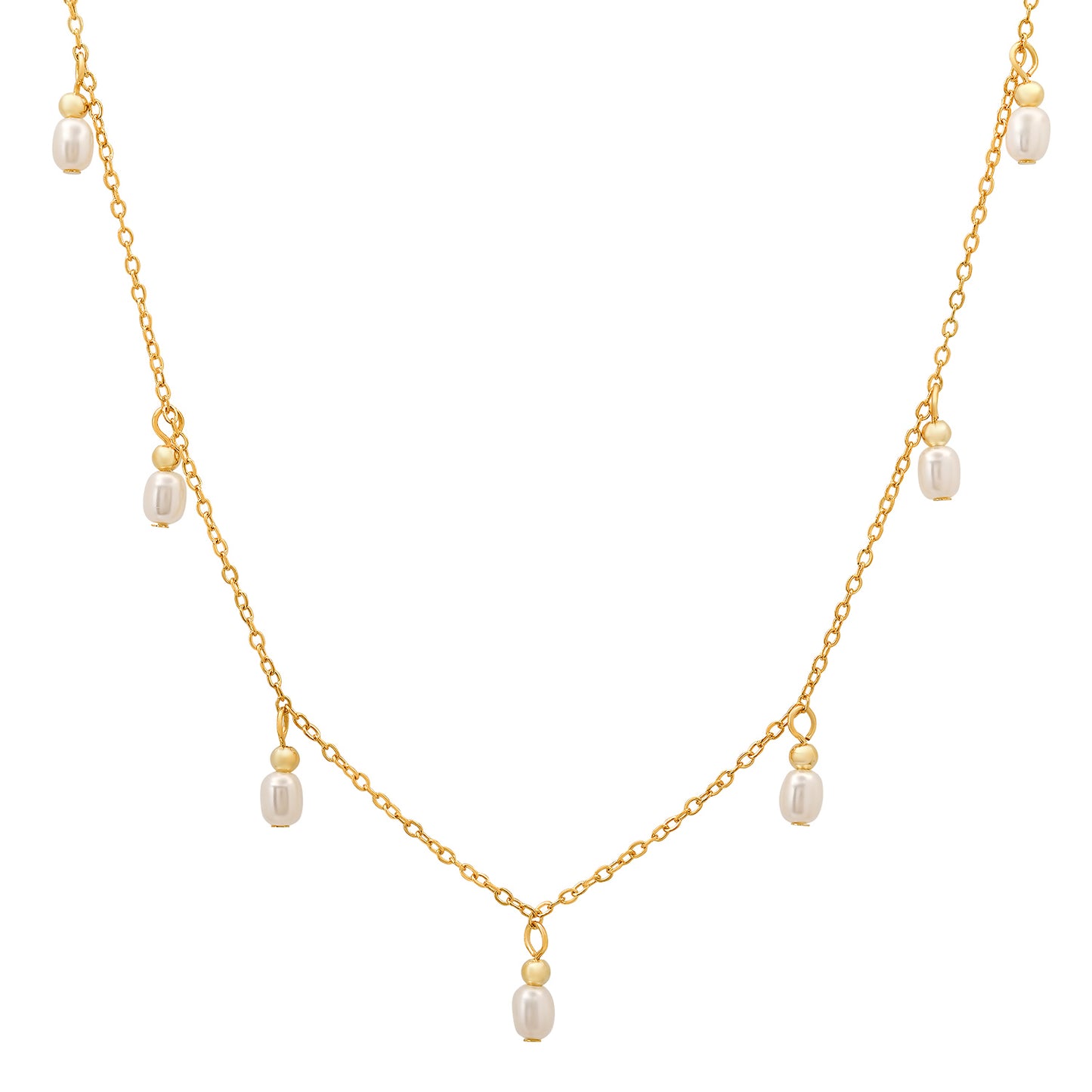 Sterling Silver Dangling Pearl Charm Choker Necklace
