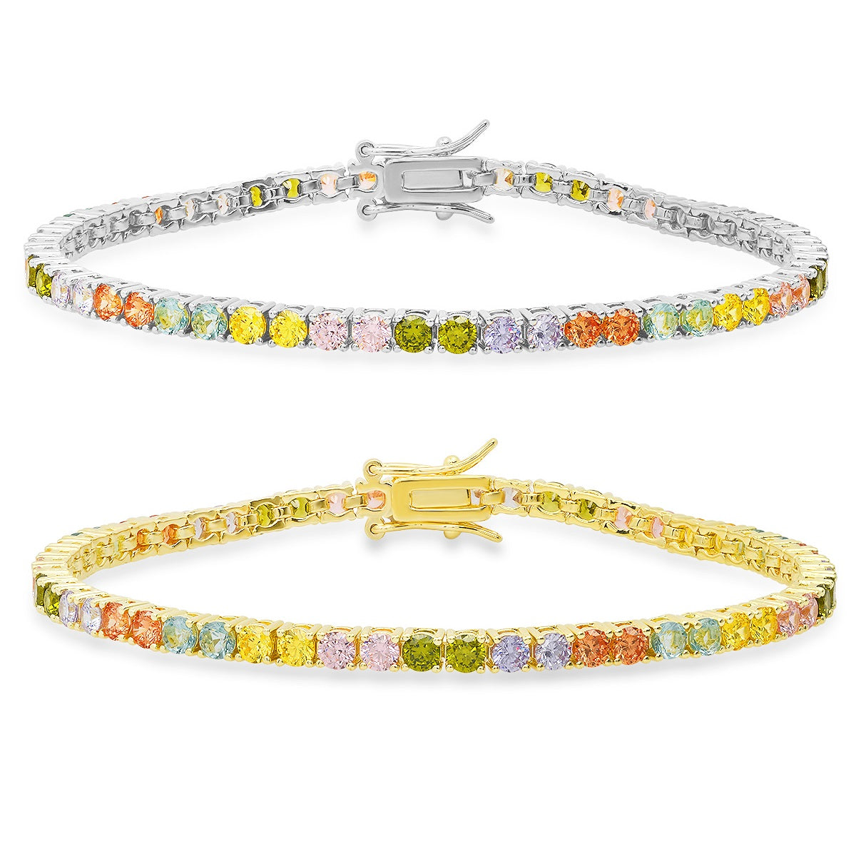 Sterling Silver Multi-color CZ Tennis Bracelet