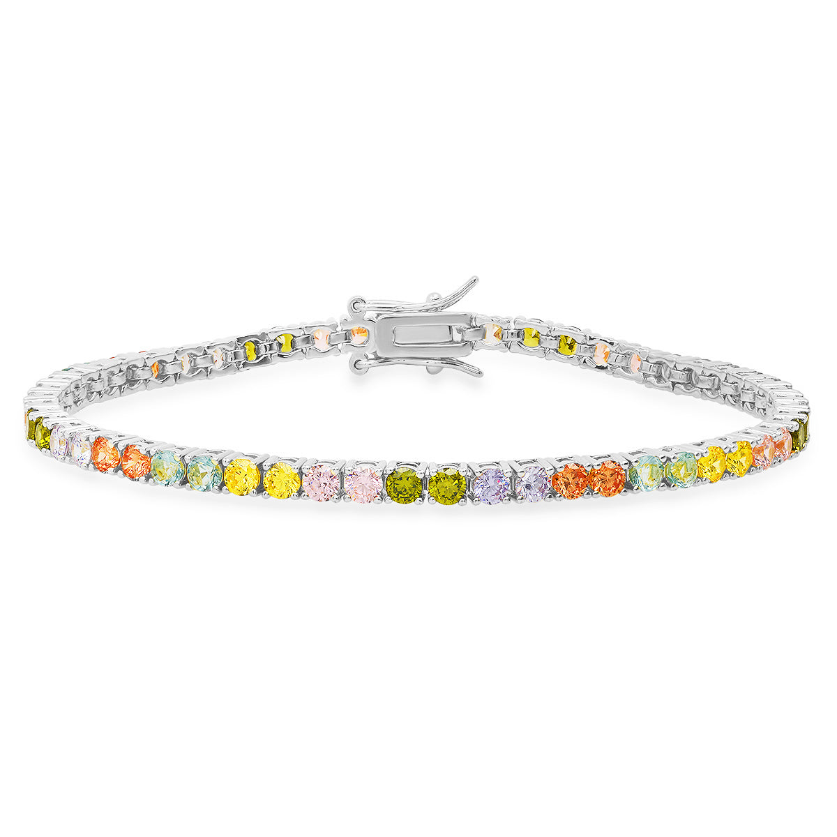 Sterling Silver Multi-color CZ Tennis Bracelet