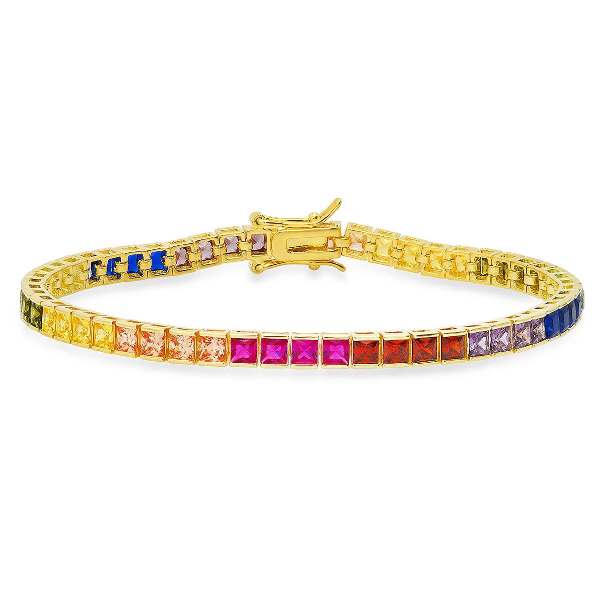 Sterling Silver Multi-color Princess-cut CZ Tennis Bracelet