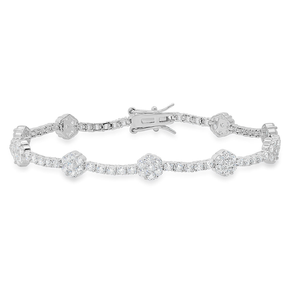Sterling Silver CZ Floral Station Tennis Bracelet