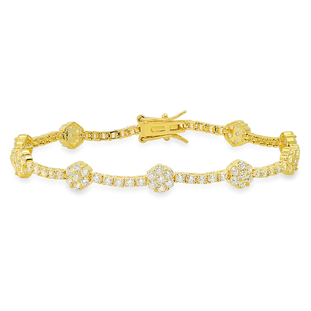 Sterling Silver CZ Floral Station Tennis Bracelet