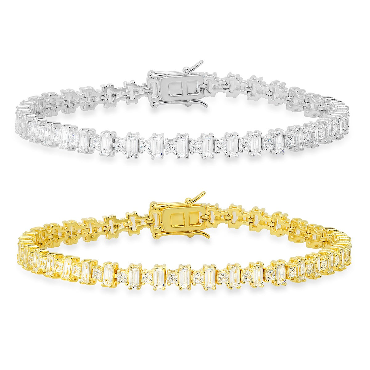 Stering Silver Princess & Baguette-cut CZ Tennis Bracelet