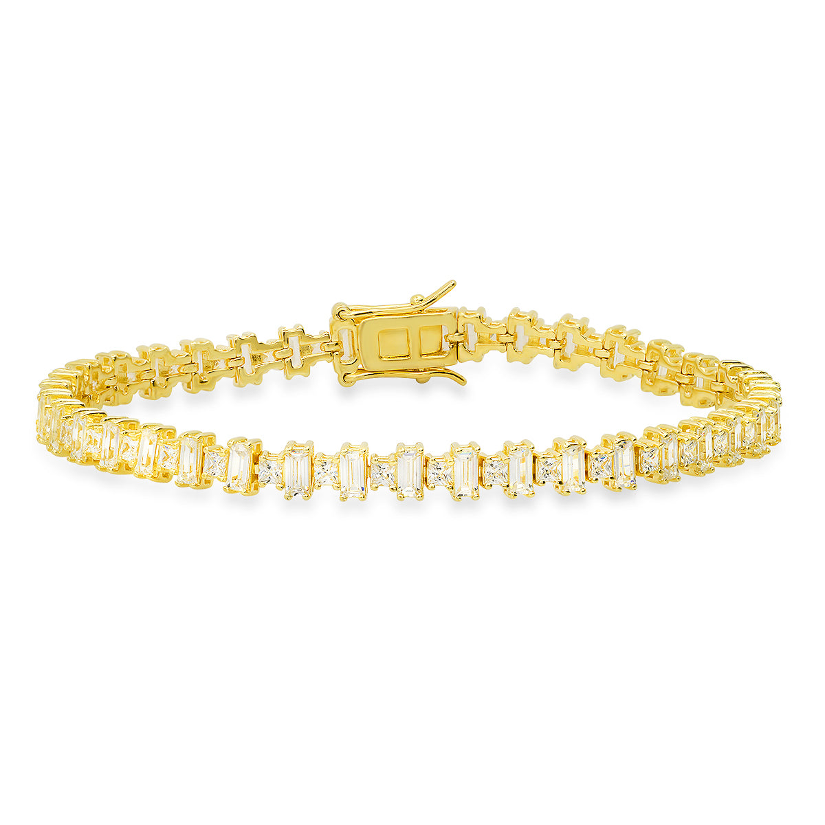 Stering Silver Princess & Baguette-cut CZ Tennis Bracelet