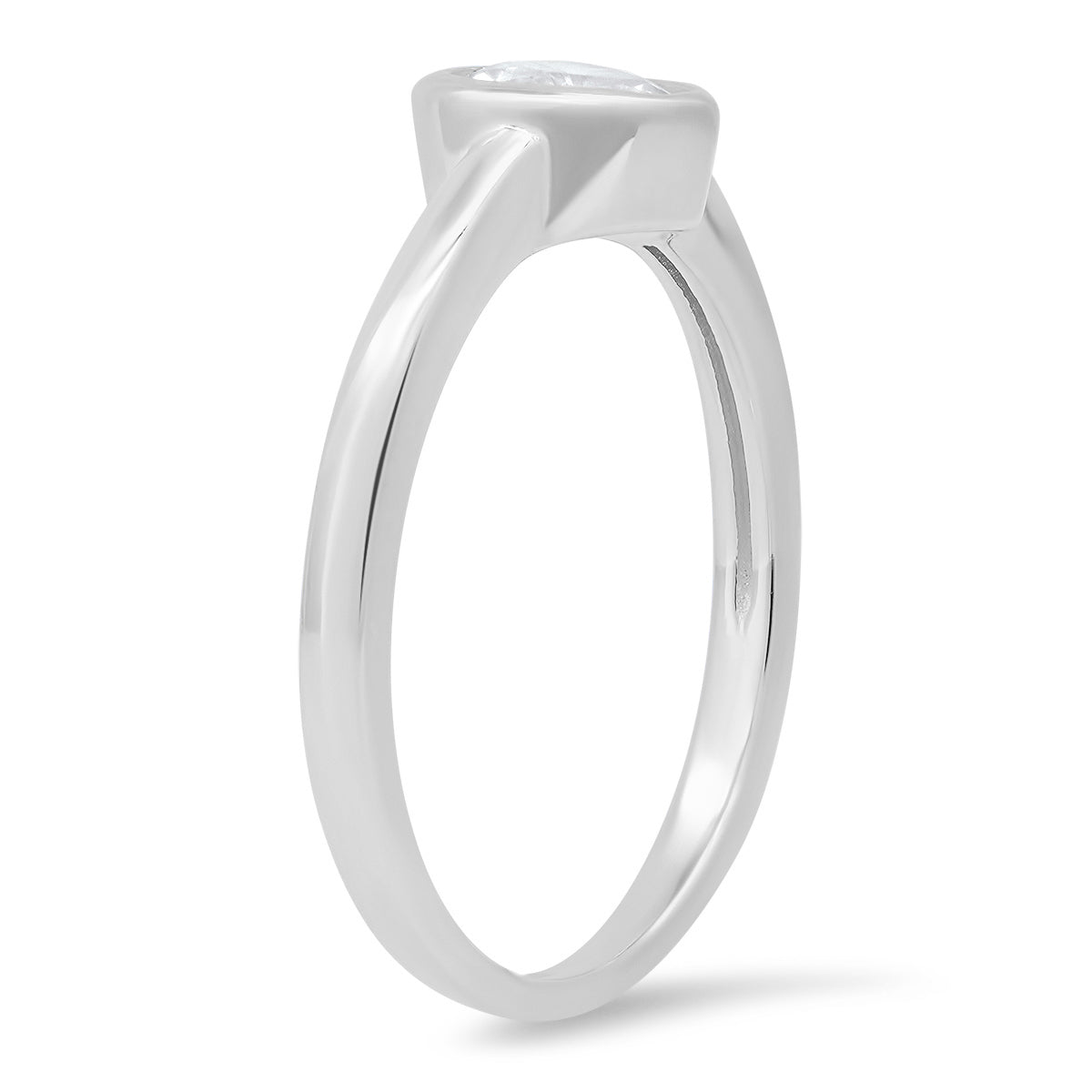 Sterling Silver Bezel-set Diamond CZ Solitaire Heart Ring