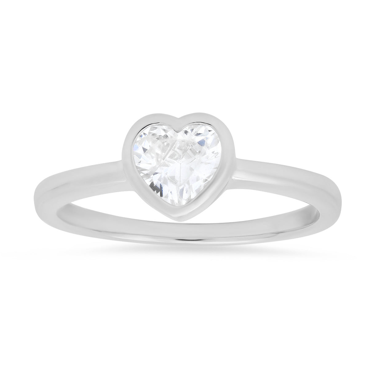 Sterling Silver Bezel-set Diamond CZ Solitaire Heart Ring