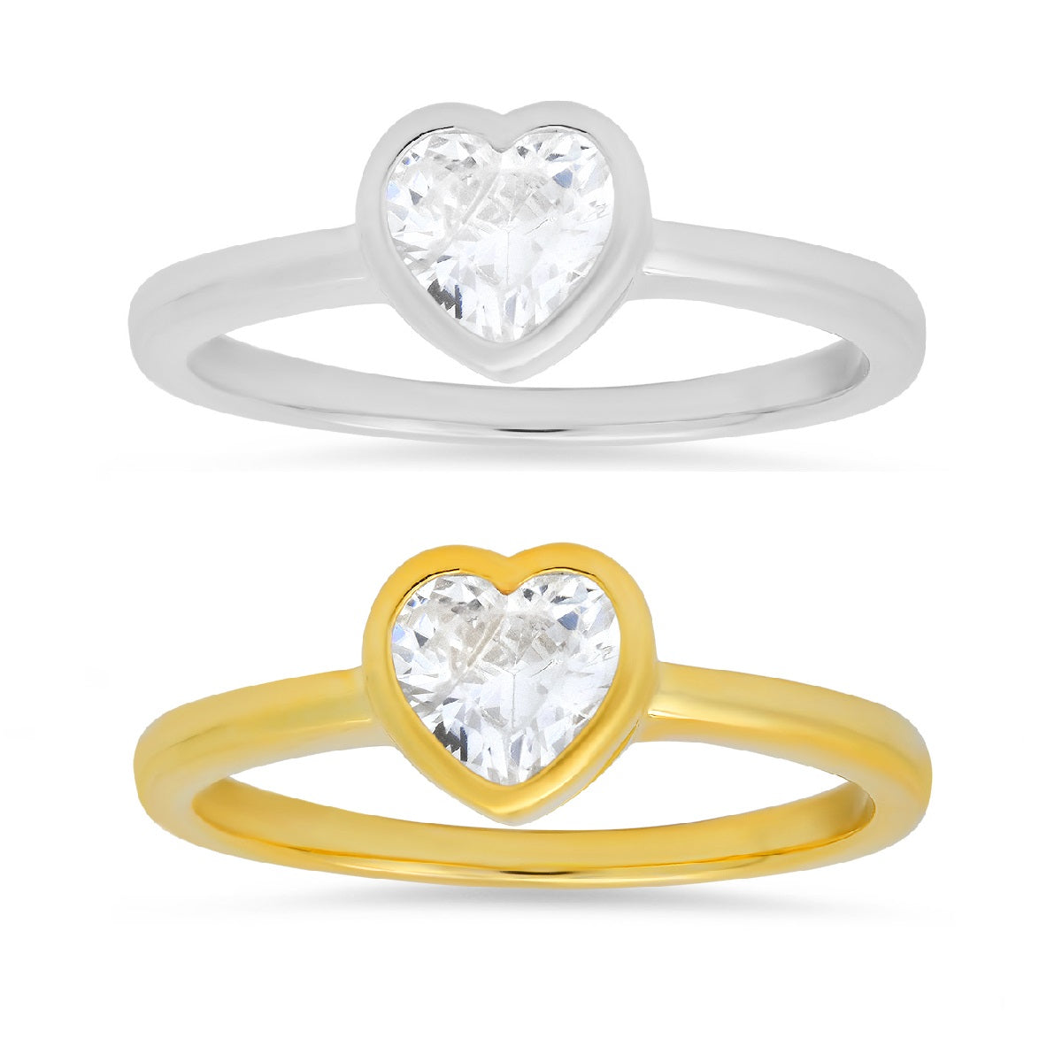 Sterling Silver Bezel-set Diamond CZ Solitaire Heart Ring