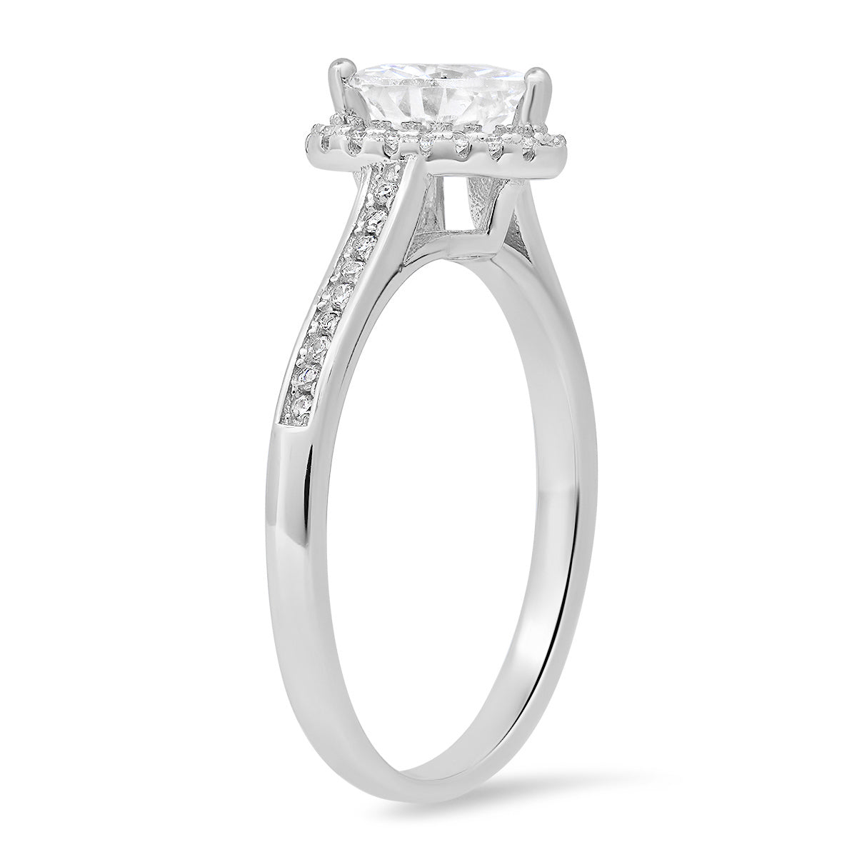 Sterling Silver Heart-cut Halo Diamond CZ Ring
