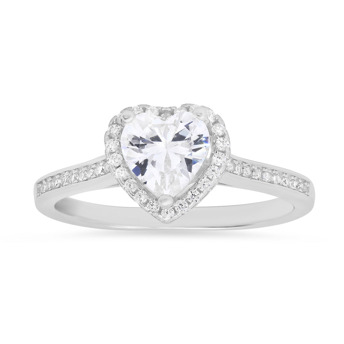 Sterling Silver Heart-cut Halo Diamond CZ Ring