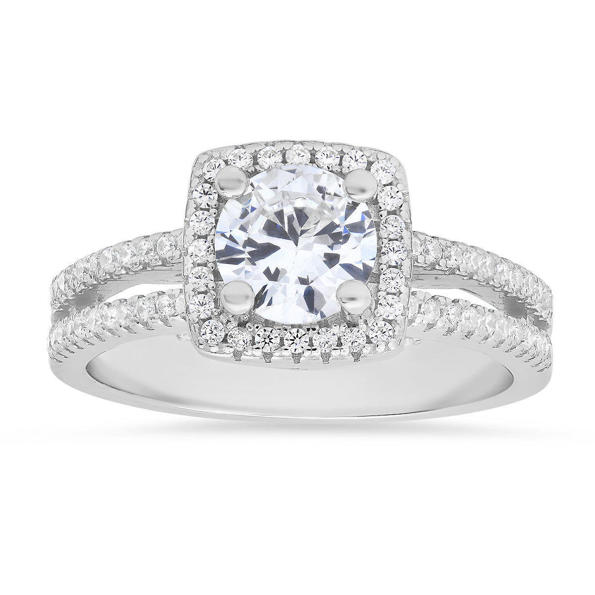 Sterling Silver Diamond CZ Halo Ring
