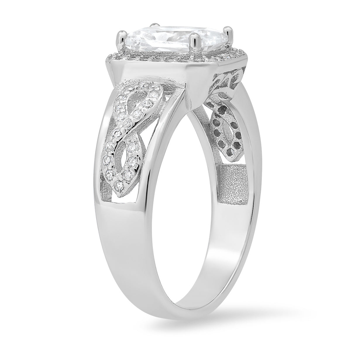 Sterling Silver Infinity Emerald-cut Diamond CZ Ring