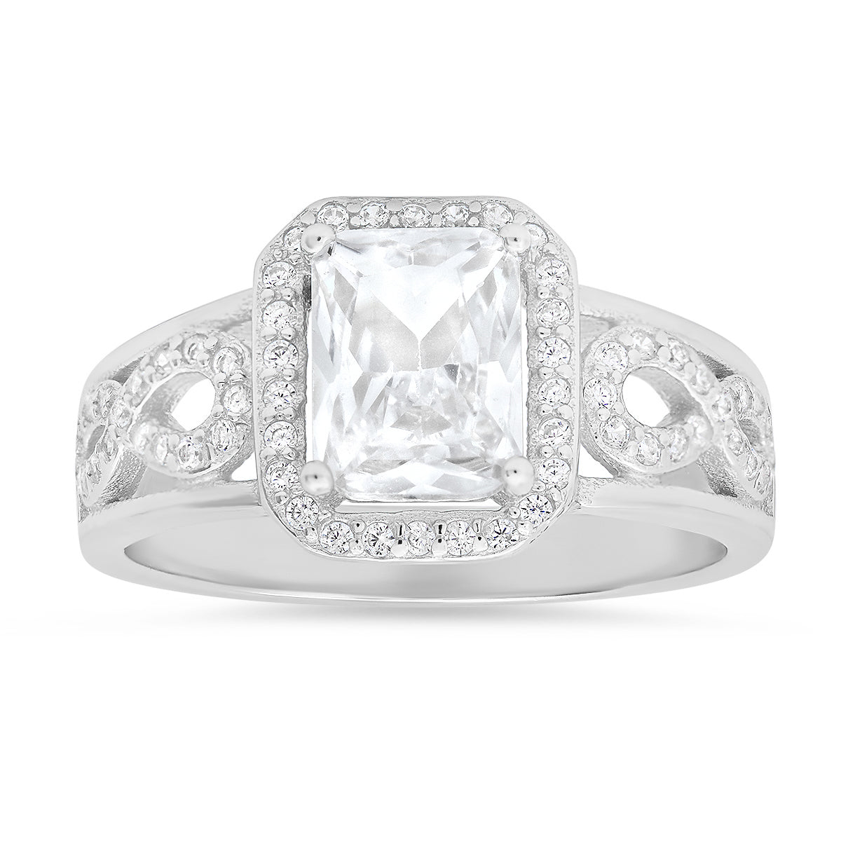 Sterling Silver Infinity Emerald-cut Diamond CZ Ring