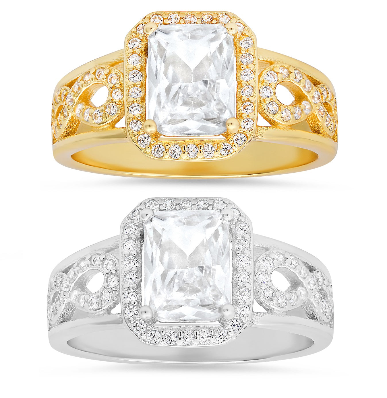 Sterling Silver Infinity Emerald-cut Diamond CZ Ring