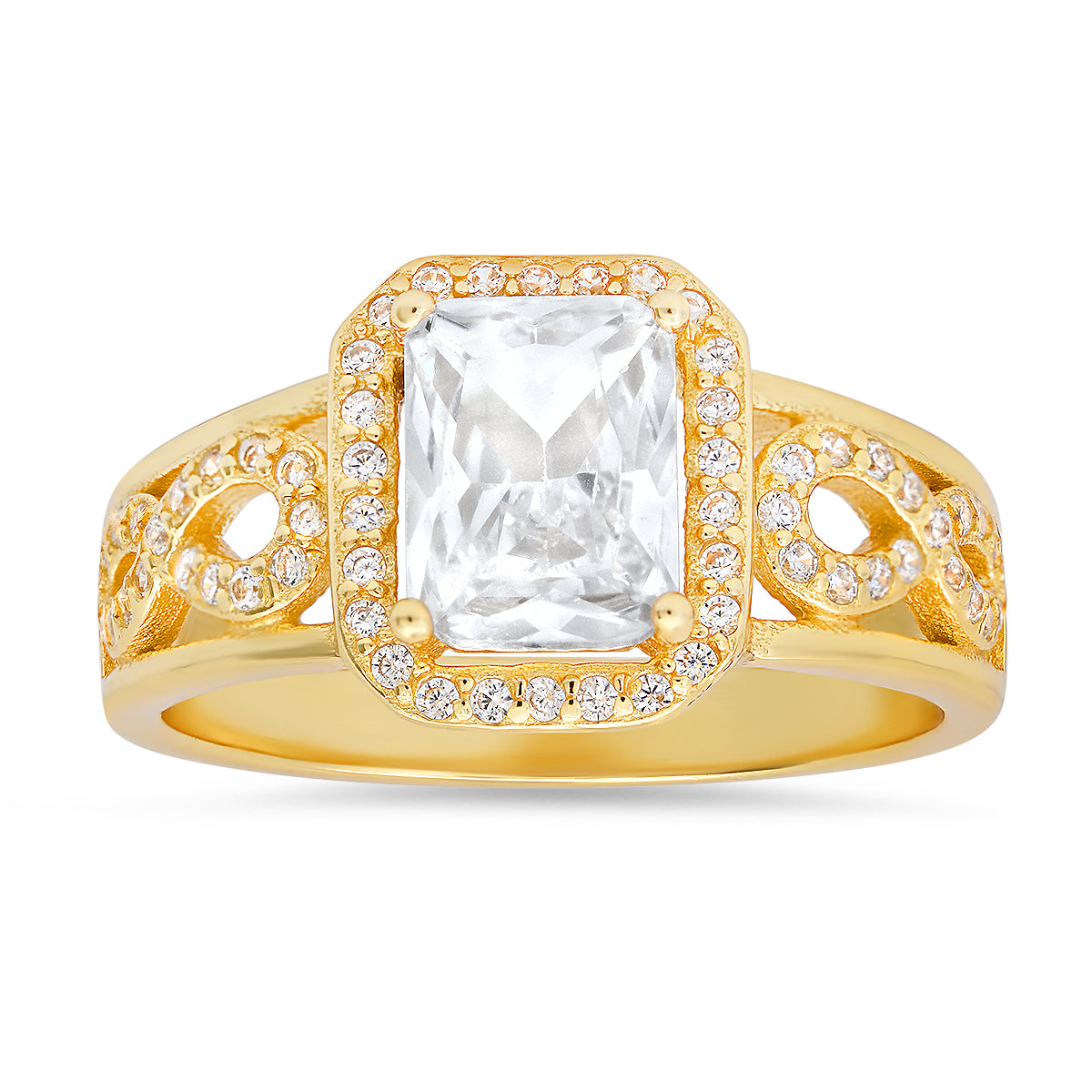 Sterling Silver Infinity Emerald-cut Diamond CZ Ring