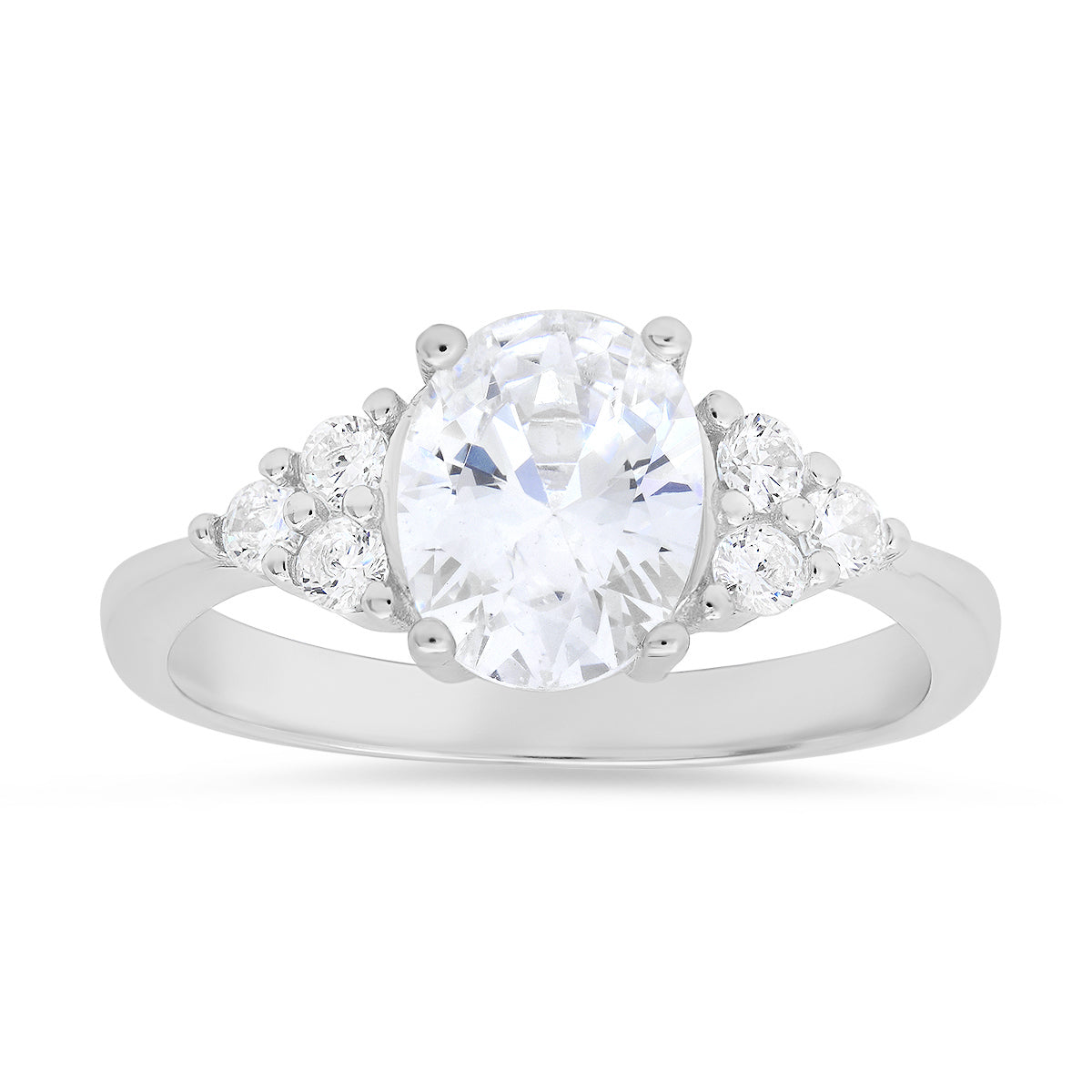 Sterling Silver Oval-cut Diamond CZ Ring