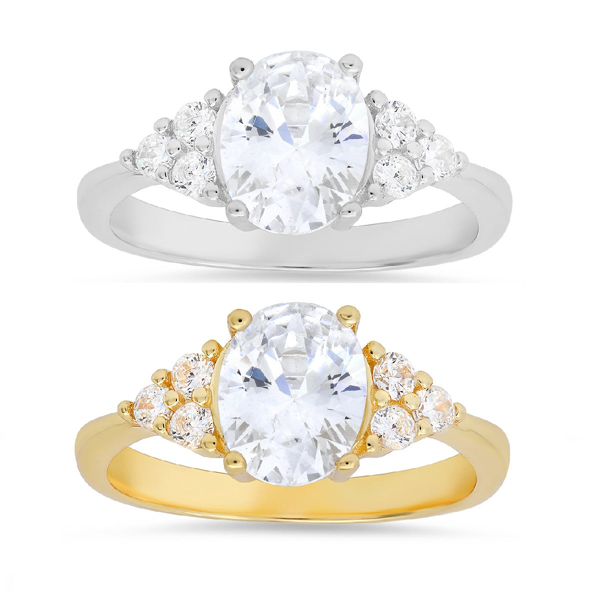 Sterling Silver Oval-cut Diamond CZ Ring