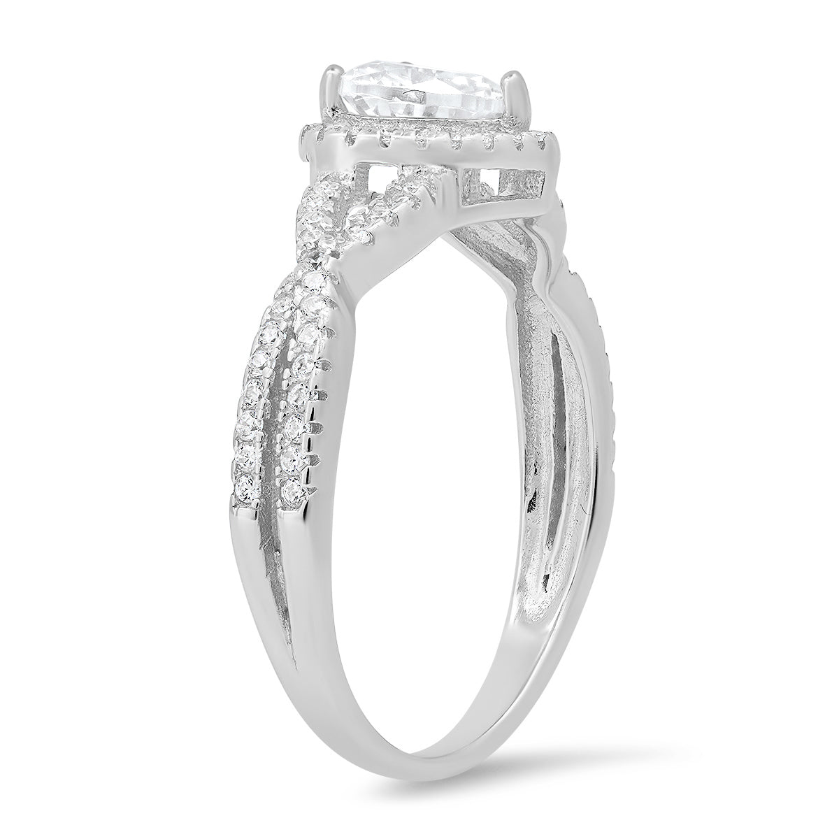Sterling Silver Heart-cut Halo Diamond CZ Ring