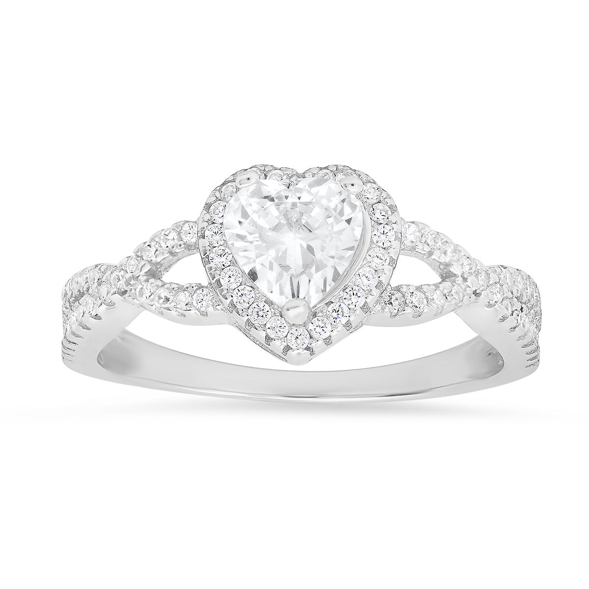 Sterling Silver Heart-cut Halo Diamond CZ Ring