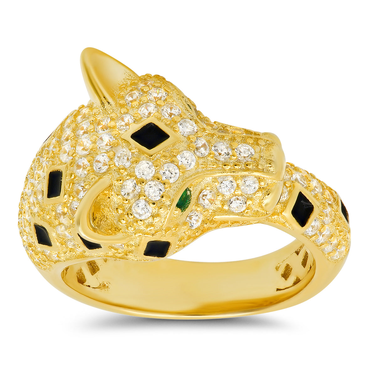 Yellow Gold Over Silver CZ Panther Ring