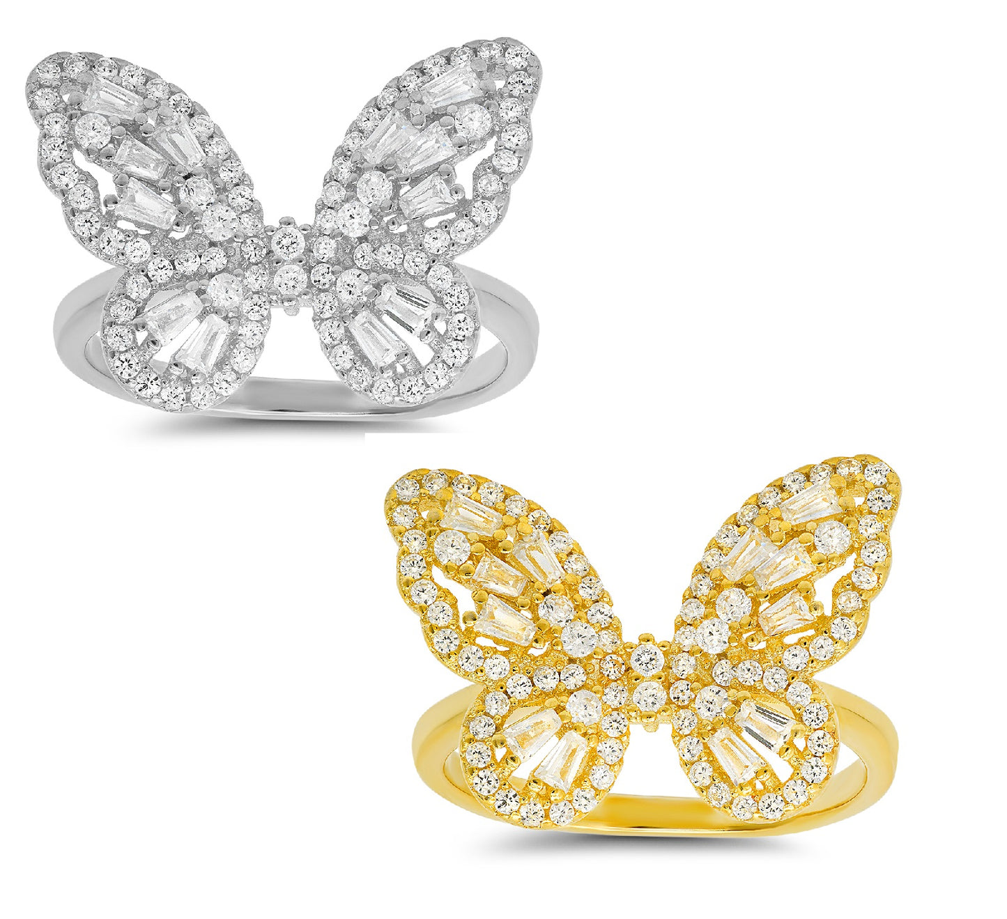 Sterling Silver Baguette Butterfly Ring