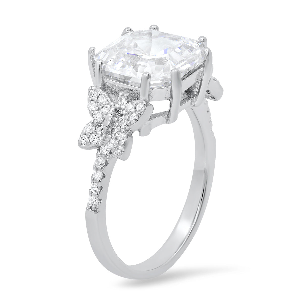 Sterling Silver Asscher-cut CZ Butterfly Ring