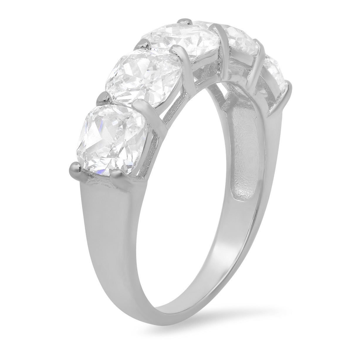 Sterling Silver 5-stone Cushion-cut CZ Ring