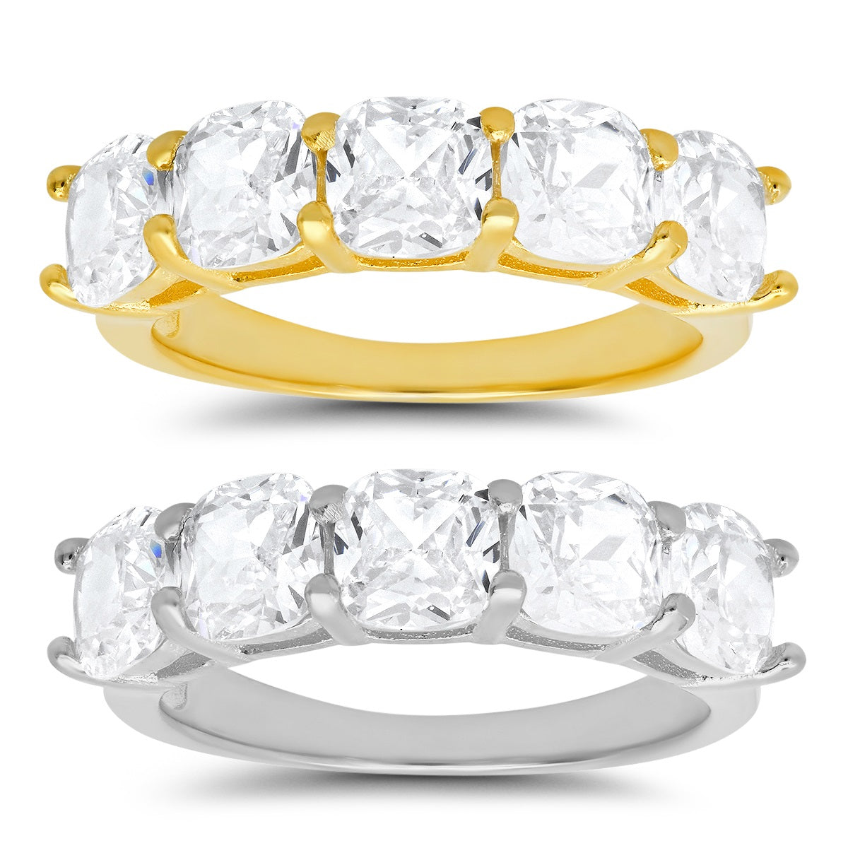 Sterling Silver 5-stone Cushion-cut CZ Ring