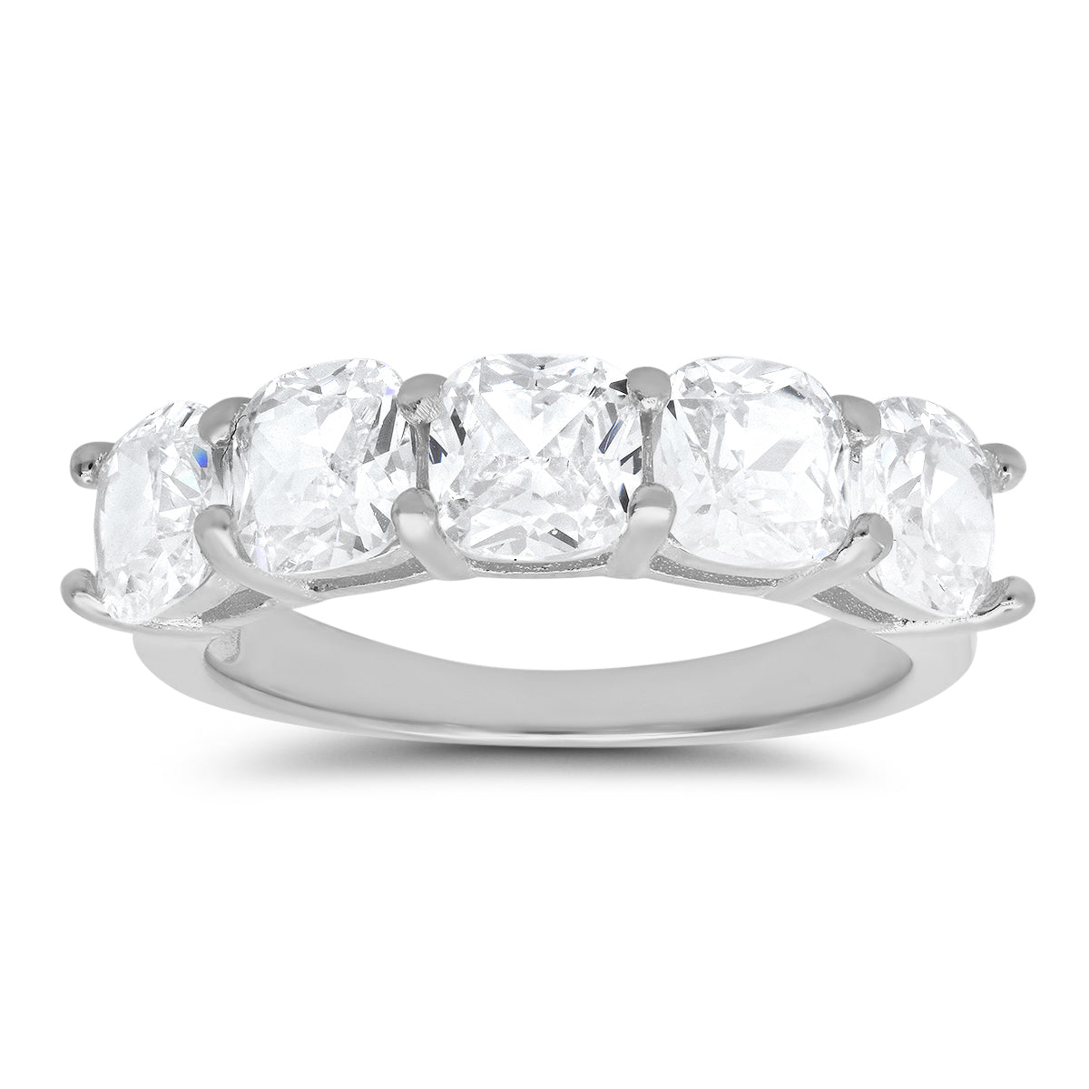 Sterling Silver 5-stone Cushion-cut CZ Ring