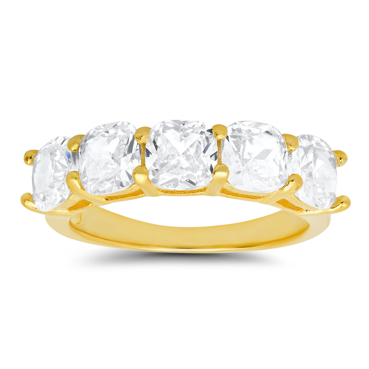 Sterling Silver 5-stone Cushion-cut CZ Ring