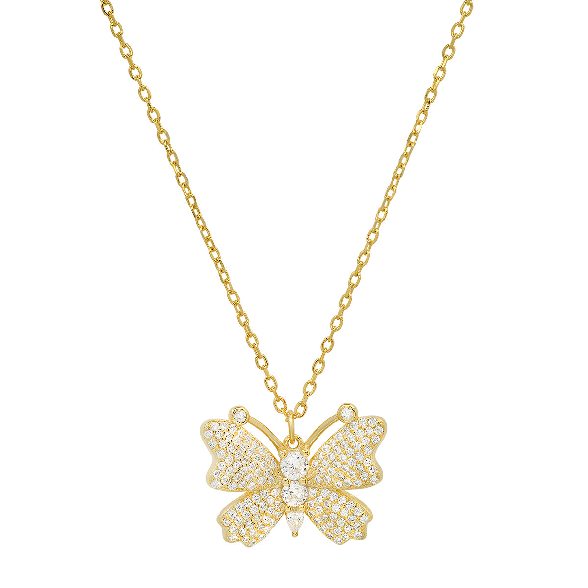 Yellow Gold Over Silver Butterfly CZ Pendant