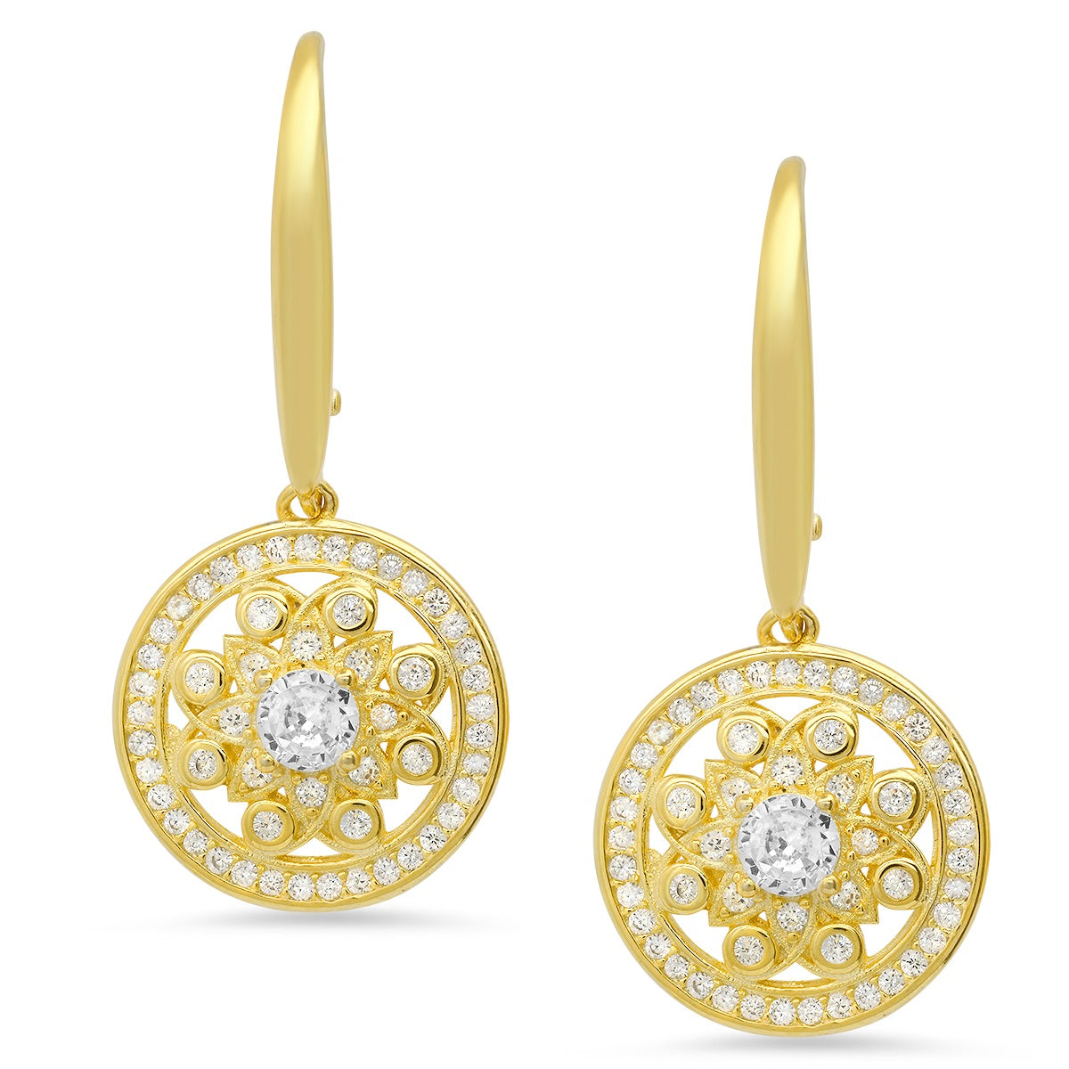 Sterling Silver Dangling CZ Flower Leverback Earrings