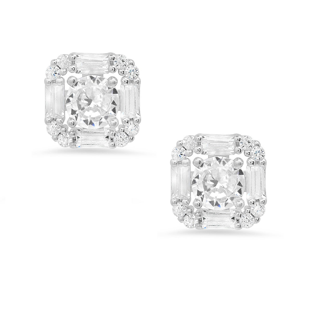 Sterling Silver CZ Halo Stud Earrings