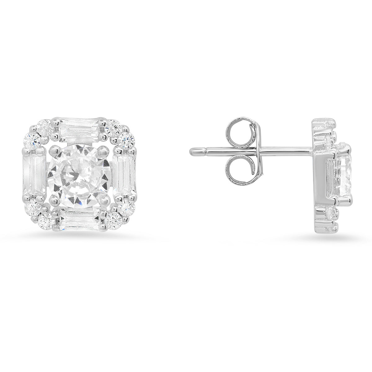 Sterling Silver CZ Halo Stud Earrings