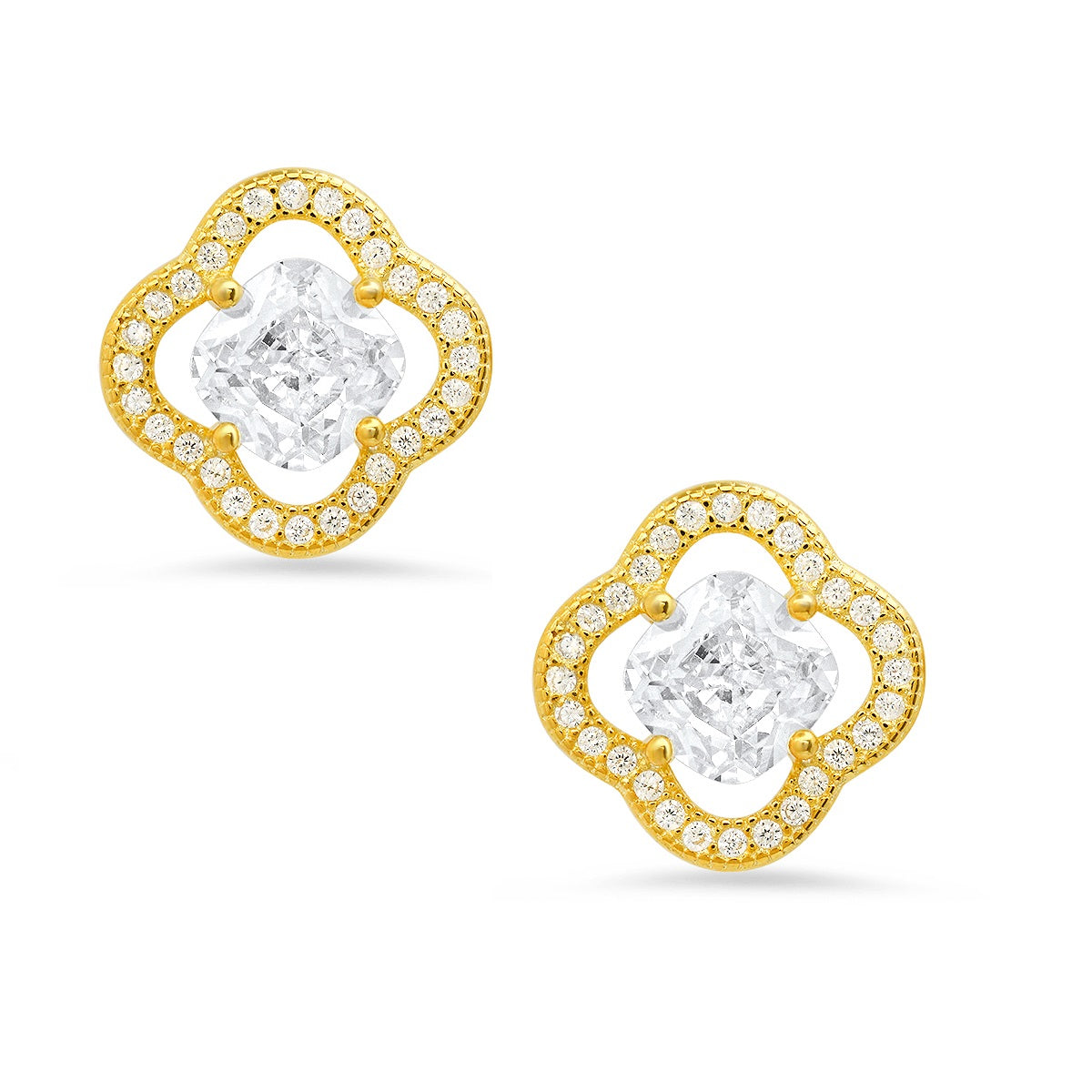 Sterling Silver Cushion-cut Flower CZ Stud Earrings