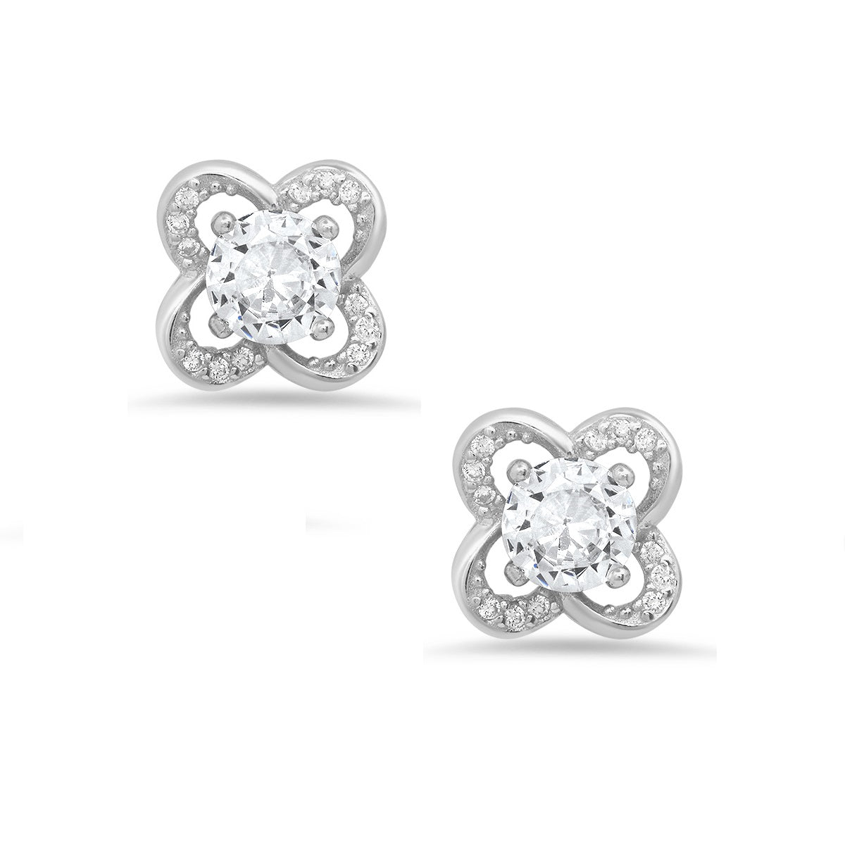 Sterling Silver Flower CZ Stud Earrings