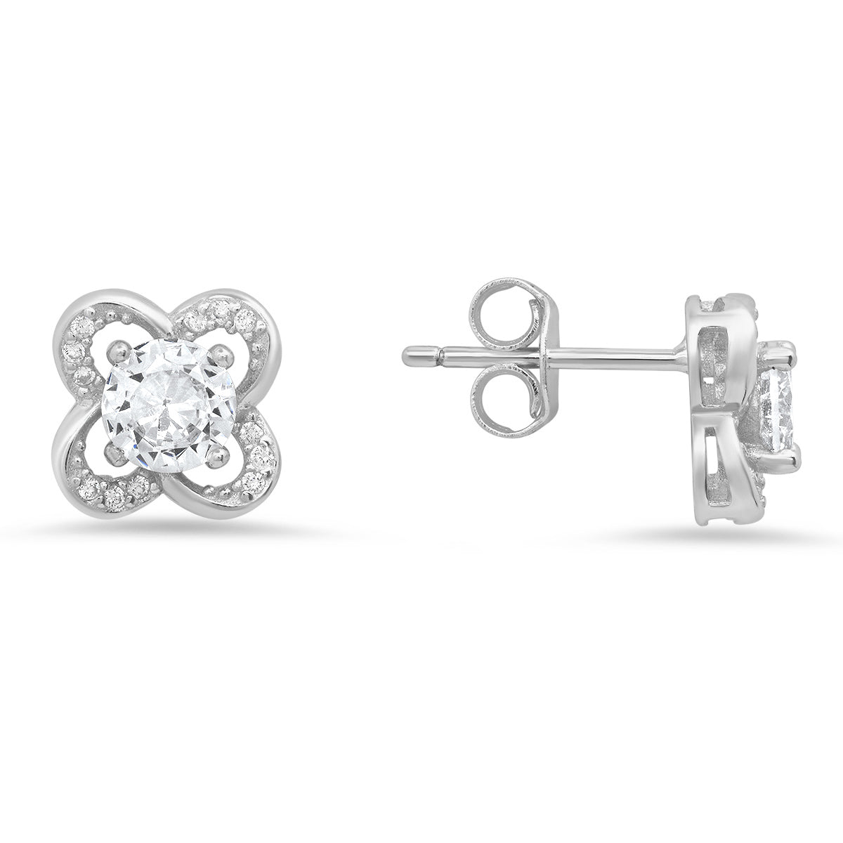 Sterling Silver Flower CZ Stud Earrings