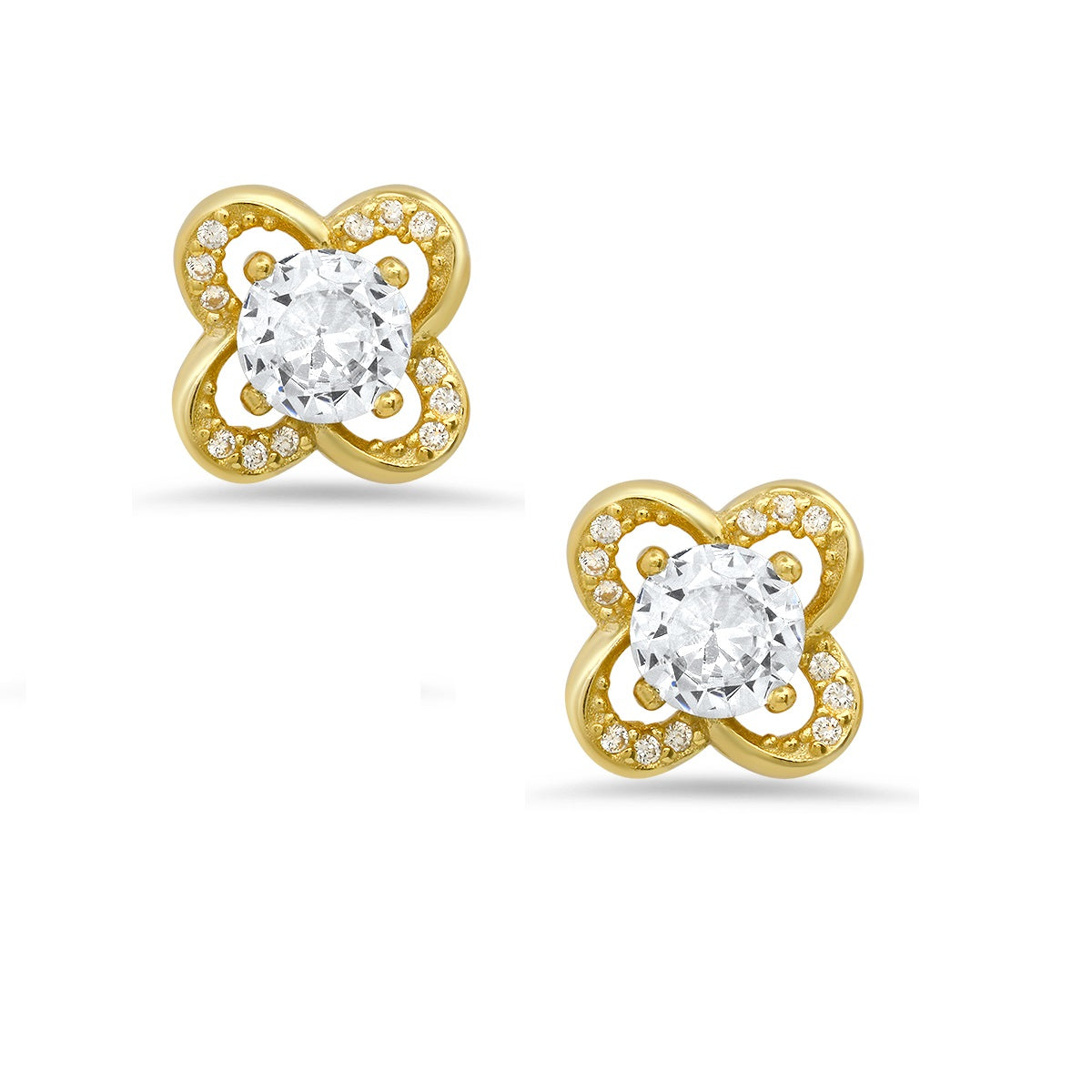 Sterling Silver Flower CZ Stud Earrings