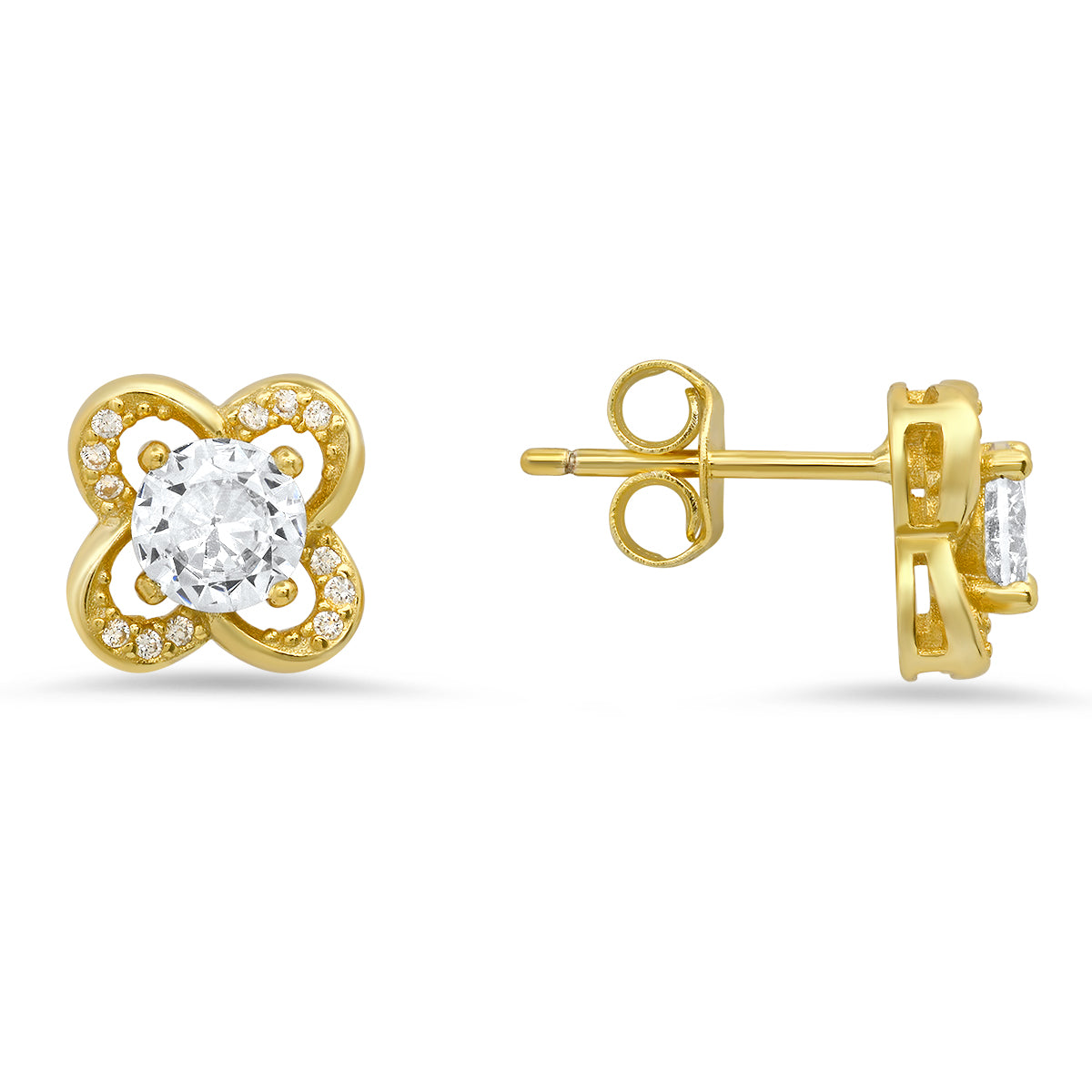 Sterling Silver Flower CZ Stud Earrings